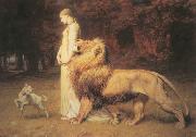 Briton Riviere Una and Lion oil painting on canvas